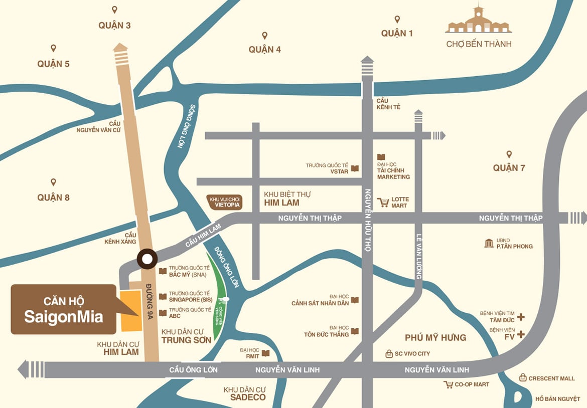 Vị trí địa chỉ dự án căn hộ Saigon Mia tại khu dân cư Trung Sơn