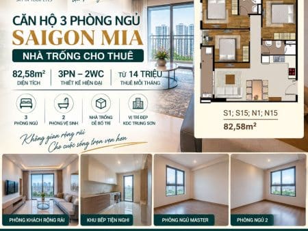 Căn 3PN Saigon Mia Nhà Trống Cho Thuê – Giá Từ 14 Triệu/Tháng