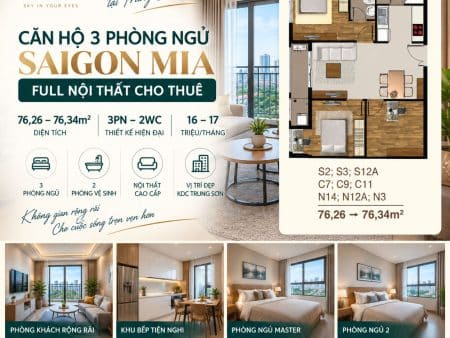 Căn Hộ Saigon Mia 3PN Full Nội Thất – Giá Thuê Từ 16 Triệu/Tháng