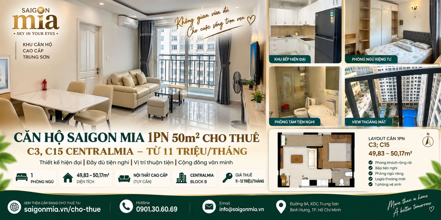Cho thuê căn hộ Saigon Mia loại 1 phòng ngủ