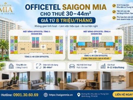 Officetel Saigon Mia Cho Thuê 30–44m² – Giá Từ 8 Triệu/Tháng