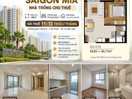 Căn 1PN Saigon Mia Nhà Trống Cho Thuê – 50m² – Giá 11–12 Triệu/Tháng