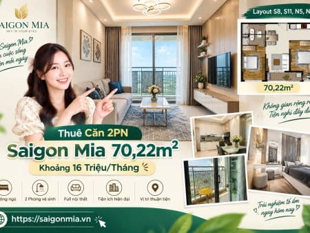 Thuê Căn 2PN Saigon Mia 70,22m² – Layout S8, S11, N5, N8