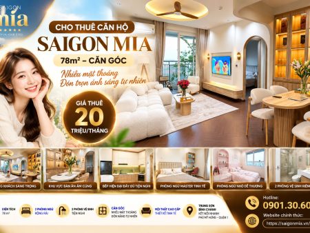 Cho Thuê Căn Hộ Saigon Mia 78m² – Căn Góc, Giá 20 Triệu/Tháng
