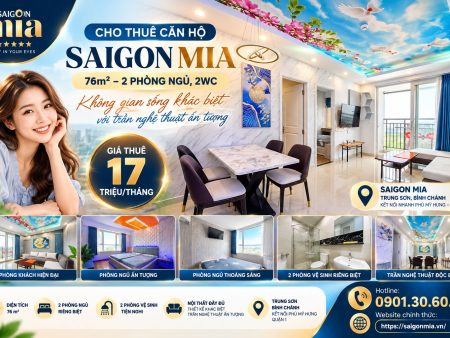 Cho Thuê Căn Hộ Saigon Mia 76m² – 2 Phòng Ngủ, 2WC, Giá 17 Triệu/Tháng